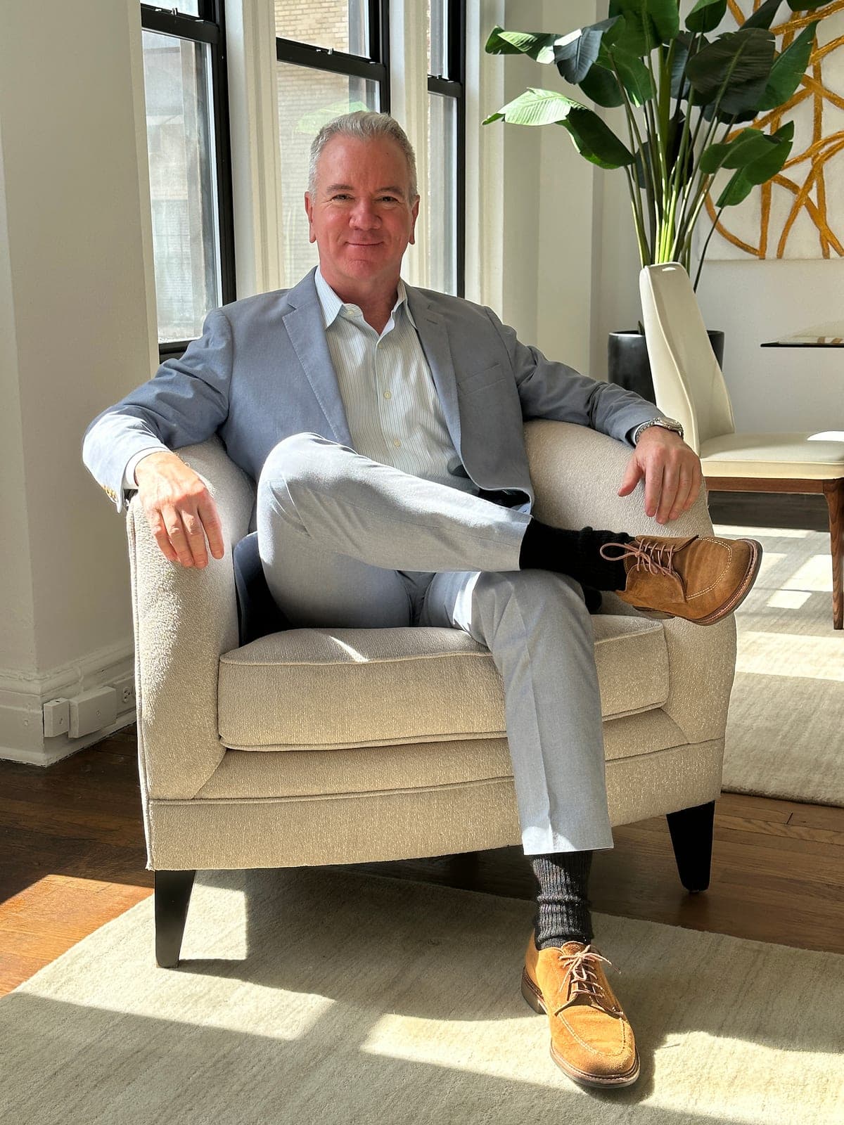 Michael J. Carroll, Brown Harris Stevens agent, in a light-filled Upper West Side apartment