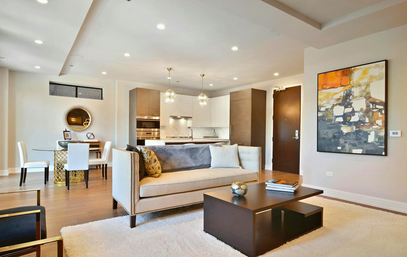 An open-plan living room and kitchen